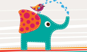 Cute Elephant And Bird Vector